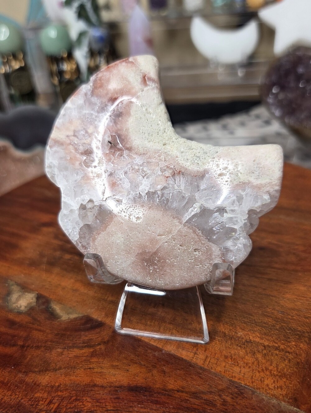 Pink Flower agate Moon 3 In (Self Love )